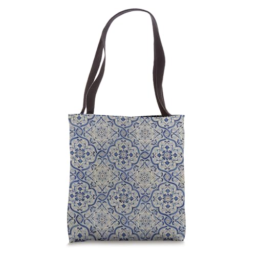 Bolso Tote con diseño portugués blanco y azul miniatura 1