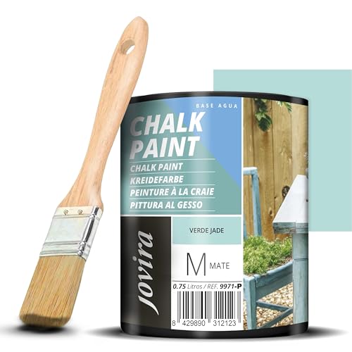 JOVIRA PINTURAS Peinture à la craie - Peinture à la craie à l'eau mate + Pinceau spécial bois. Renouvelez vos meubles avec créativité. (750 Millilitres, Vert Jade)
