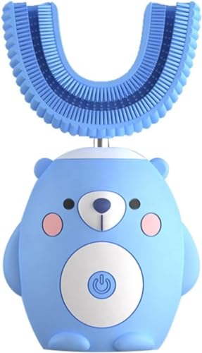 Brosse à dents électrique pour enfants en forme de U, brosse à dents électrique Sonique automatique à 360°, têtes de brosse en gel de silice souple, pour les enfants de 2 à 12 ans. (Bleu)