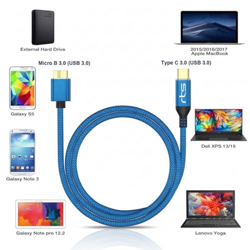 Image of rts Type-C to Micro B External Hard Disk Drive HDD Cable (50CM) Micro B to USB C Cord 10Gbps USB C to Portable Hard Disk Cable Compatible for WD Seagate Hitachi Buffalo, LaCie, iPad /Tablet, iPhone 15