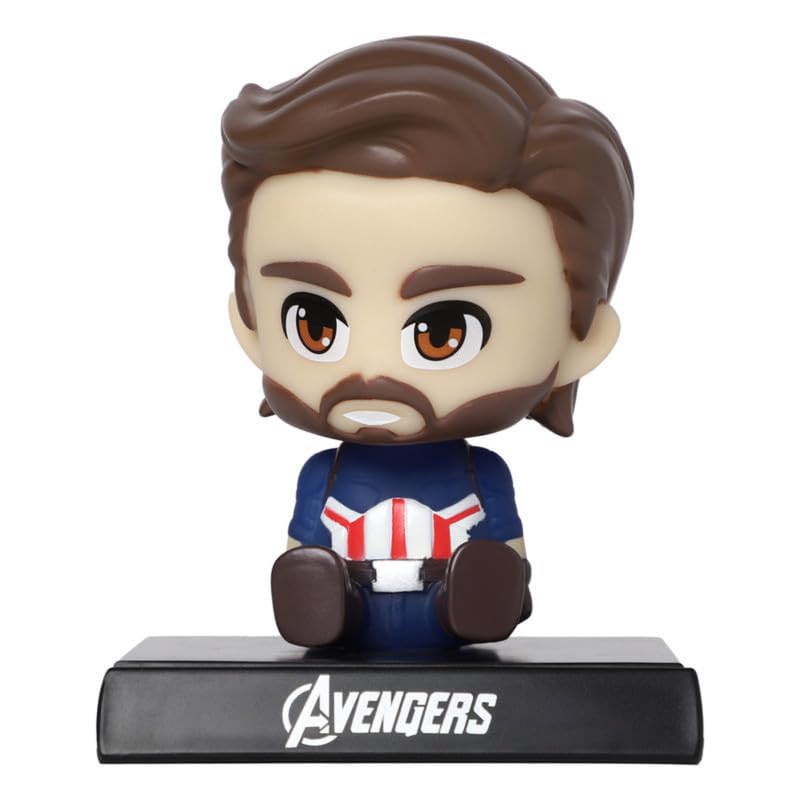 Image of Super Hero Action Figure Limited Edition Bobblehead with Mobile Holder for Car Dashboard, Office Desk & Study Table (Captain America)