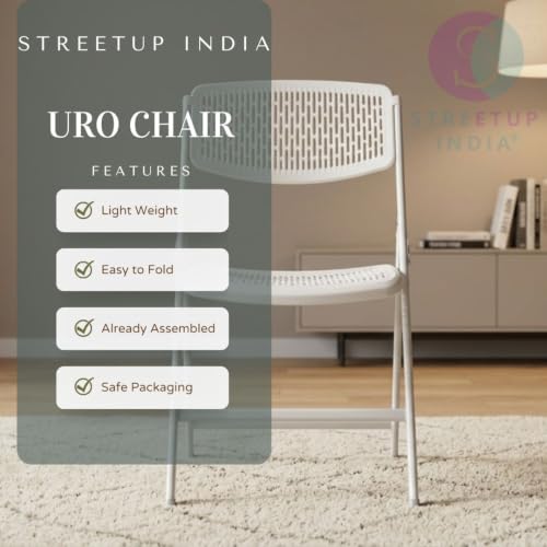 Image of Streetup India Folding Metal Chair with Nylon Seat and Backrest for Home /Kitchen /Study Chair and Restaurant /Outdoor Chair (White)