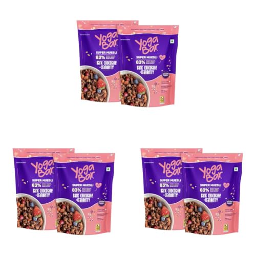 Image of Yogabar Wholegrain Breakfast Muesli - Dark Chocolate + Cranberry, 700g (Pack of 6) (Super Saver Pack) | Healthy Cereals | Granola | Gluten Free | Antioxidant & Protein Rich