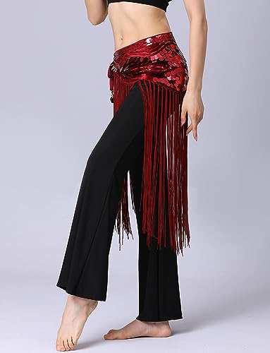 Aivtalk Saia feminina de dança do ventre borla glitter lantejoulas quadril cachecol franjas festa ra