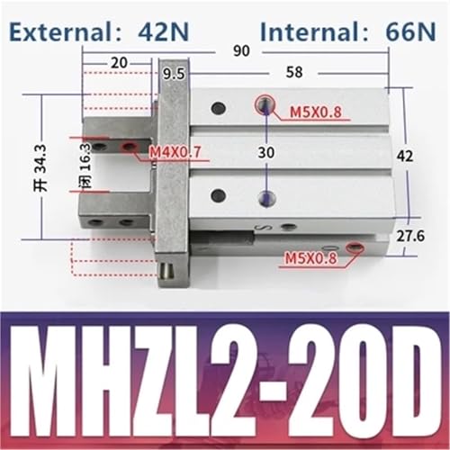 Pince pneumatique parallèle MHZ2 20D double effet à serrage synchrone