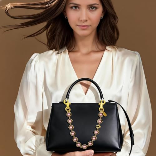 Image of SANNIDHI Bag Chain Charms Pink Floral Rhinestone Purse Chains Sparkling Gold Link Bag Chains for Handbags Metal Wallet Chain Charms for Women Girls