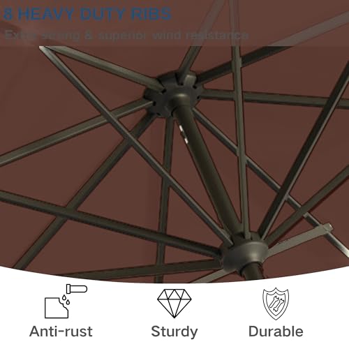 Image of 9' Solar LED Patio Umbrella with Tilt & Crank|8 Sturdy Ribs,UV Protection,Outdoor Market Table Umbrella for Deck,Lawn,Pool,Backyard(Brown)