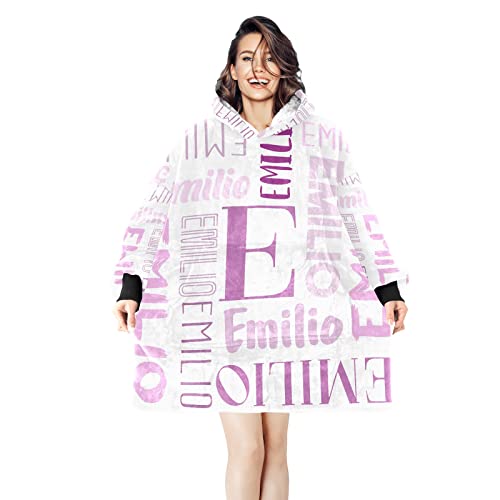 ZAACUSTOM Personalized Fashion Warm Wearable Blanket Adult with Name, Soft Cozy Sherpa Oversized Sweater Blanket Hoodie Women with Hood, Pocket, Sleeves