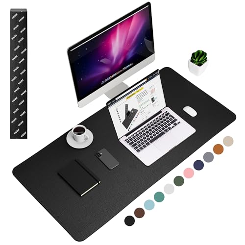 WURK [120 cm x 60 cm] Sous-main en cuir PU de qualité supérieure - grand sous-main - tapis de souris XXL - sous-tapis antidérapant - sous-tapis de bureau (noir)