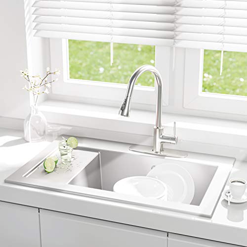 Kitchen Faucet with Pull Down Sprayer, Kitchen Sink Faucet, Single Handle High Arc Pull Out Brushed Nickel Sinks Faucet