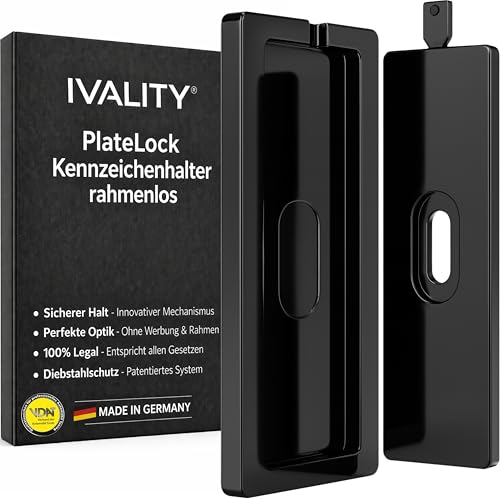 IVALITY PlateLock Kennzeichenhalter Rahmenlos für 2 Kennzeichen - Diebstahlsicher & Ohne Bohren - unsichtbare Kennzeichenhalterung Auto - Nummernschildhalterung - Wechselkennzeichenhalter DE & AT