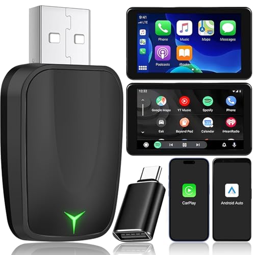 Image of Wireless Carplay Adapter, Android Auto for Car, 2 in 1 Convert Wired to Wireless, Plug & Play with 5G WiFi ＆ Bluetooth 5.0, Compatible with iPhone /Android for 98% Vehicles (Black)