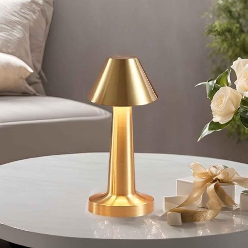 Image of Golden Cap Table Lamp 3 Color Modes Warm Cool Natural Light, Adjustable Brightness, 1200 mAh Rechargeable Battery, Portable LED Night Light for Bedroom, Home Decor Use with Touch Sensor Control
