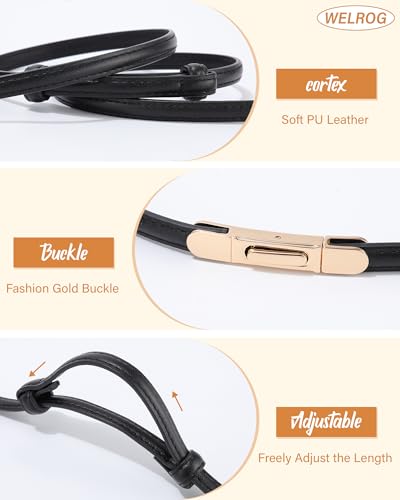 WELROG 2 pack Women's Skinny Leather Belt Adjustable Thin Belts For Dresses Alloy Turn Lock Belts For Jeans4
