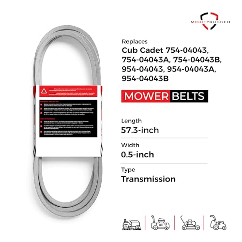 Image of MightyRugged 754-04043, 954-04043 Transmission Drive Belt Replacement for Cub Cadet - Belt Length 57.3 inch - Durable, Heavy-Duty Aramid Cord Transmission Belt for 954-04043B, 754-04043A