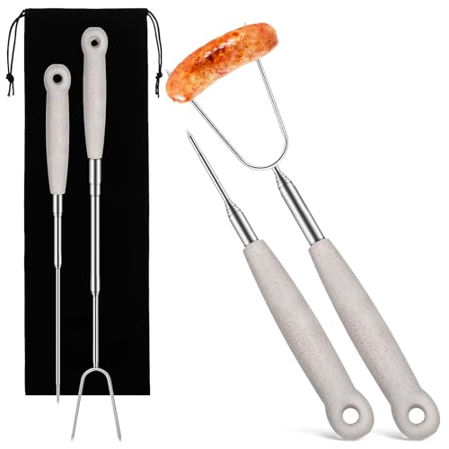 UPKOCH 4 Pack Marshmallow Roasting Sticks, 32 Inch Long Telescoping Forks, Stainless Steel Camping Skewers, Barbecue Forks Campfire Accessories
