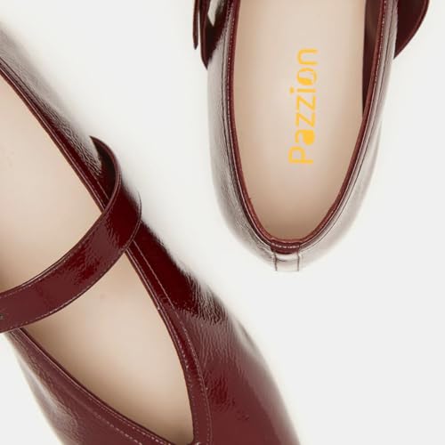 Pazzion Women's Cute Easy Buckle Strap Mary Jane Flats Closed Rounded Toe V Cut Flat Shoes for School Ballroom Dress Size 4-16 US3