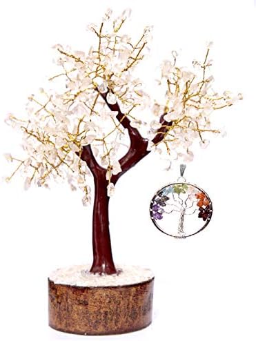 KUHVAI Rose Quartz 300 Gemstone Money Tree (Tree of Life Pendant Gift) Feng Shui Bonsai for Reiki Energy Generator Spiritual Meditation Home Interior Office Decor Size 10-12 Inch