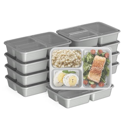 Bentgo Prep - 20-Piece 3-Compartment Reusable Meal Prep Containers with Lids,...