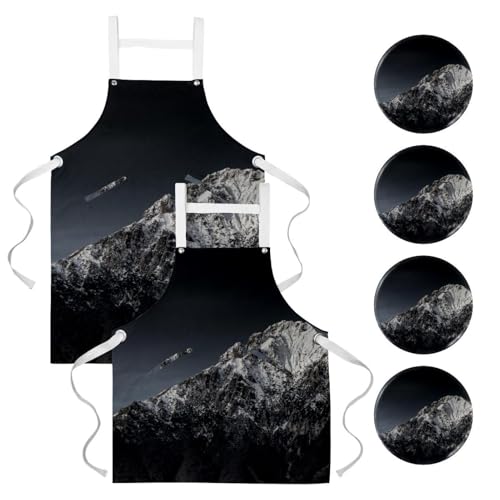 Lot de 2 tabliers de cuisine avec 4 broches motif montagnes