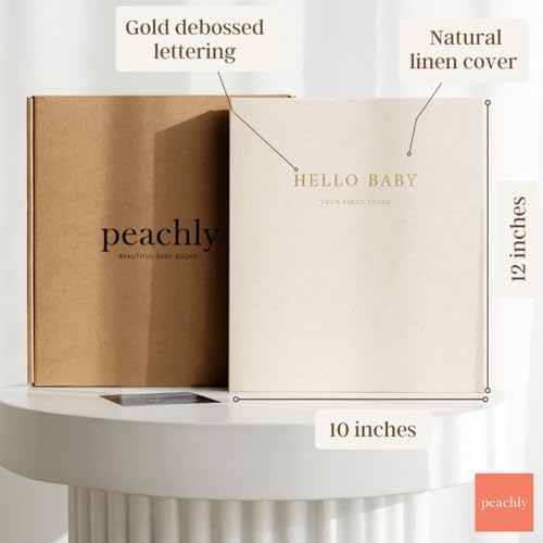 Peachly Unisex Memory Book | Minimalist First Year Keepsake for Milestones | Books First Year Memory Book | Simple Scrapbook for Boy Girl Milestones | Natural Linen - Olive - 1
