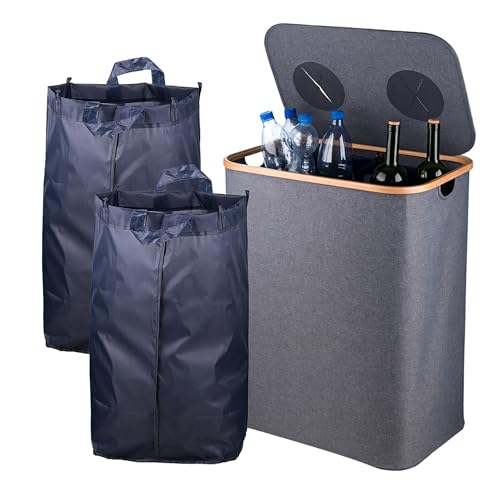 Relaxdays Contenitore Bottiglie 170L, Fino a 60 Vetro/plastica, 2 Sacchetti Interni, Grigio, 80x57x37cm