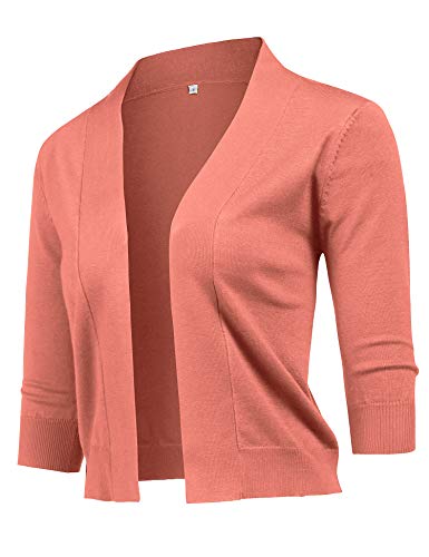 Image of URRU Women's Classic 3 /4 Sleeve Open Front Cropped Cardigan Sweater Lightweight Knit Short Shrugs