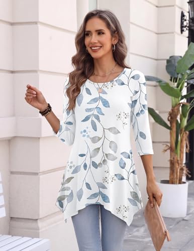 Image of Zeagoo Womens Tops 3 /4 Sleeve Loose Fit Dressy Tunics Plus Size Boho Shirts