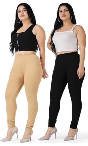Image of Women Cotton Lycra Leggings Multicolor Pack of 2 Size Chart Waist L 28-30 inch, XL :32 inch, XXL :-34inch,3XL : 36