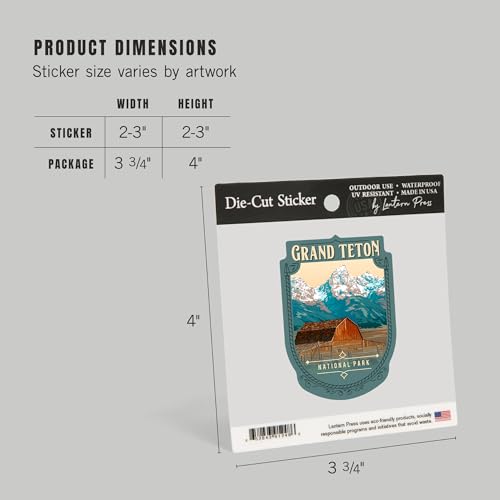 Image of Lantern Press Sticker Grand Teton National Park, Wyoming, Painterly National Park Series, Die Cut Vinyl, (Waterproof Decal for Cars, Water Bottles, Laptops, Coolers), Small