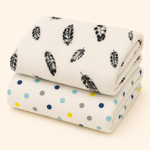 Image of Organic Cotton Muslin Pack of 2 Baby Bath Towel Cotton Cloth Premium Baby Washable, Reusable, Absorbent, Extra Soft 120 X 120 Cm Multi Dot & Multi Feather
