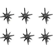 Set of 6 Antique Silver Cast Iron Mid-Century Modern Starburst Drawer Pulls and Cabinet Knobs, 2.75 Inches High - Vintage Charm for MCM Furniture and Decor