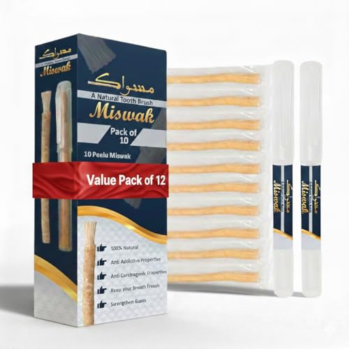 Natural Oral Care Miswak Sticks Pack of 10 | Vacuum Sealed Freshness | Includes 2 Travel Pen Holders | Traditional Teeth Cleaning Sticks (12)