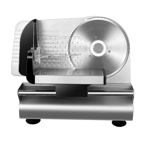 Cortadora de carne eléctrica de 150 W para uso doméstico. Rebanadora de alimentos con grosor ajustable de 0 a 15 mm y cuchilla de acero inoxidable de 19 cm. Ideal para carne, fiambres, queso, frutas