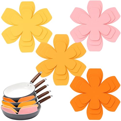 12 PCS Pot and Pan Protectors, 4 Colors & 3 Sizes Thicker Felt Pan Protector Pads, Pot Separators for Stacking, Anti-Slip Dividers to Protect Glass Ceramic Plates Cookware from Scratching