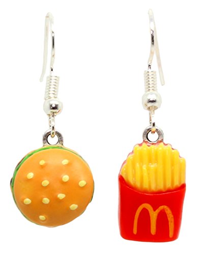 Bluebubble AMERICAN DINER Burger & Fries - Pendientes colgantes en tarjeta de regalo, Resina, Sin piedra