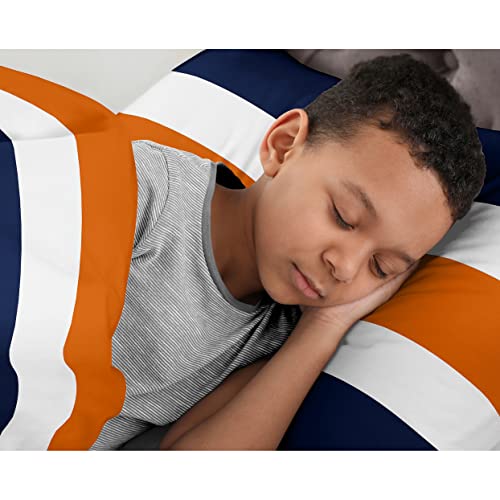 Sweet Jojo Designs Navy Blue, Orange And White Childrens, Teen 3 Piece Full/Queen Boys Stripe Bedding Set Collection #TOP3
