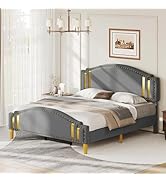 King Size Upholstered Platform Bed With Charging Headboard & Storage - Beige, No Box Spring Needed, 1100 Lb Capacity