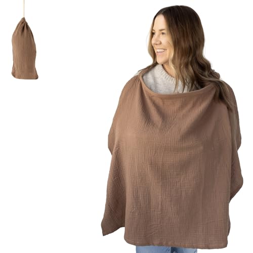Image of active baby Muslin nursing cover for breastfeeding mom with Adjustable hoop for hand free | breathable nursing cover up | 100% muslin cotton light weight breastfeeding cover wrap shawl scarf (Peanut)