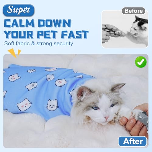 Image of Supet Cat Wrap for Cutting Nails, 2026 Self-Adherent Cat Grooming Wrap, Anti-Escape Calming Cat Swaddle Wrap for Medicine, Nail Clipping, Teeth Brushing, Ear Cleaning