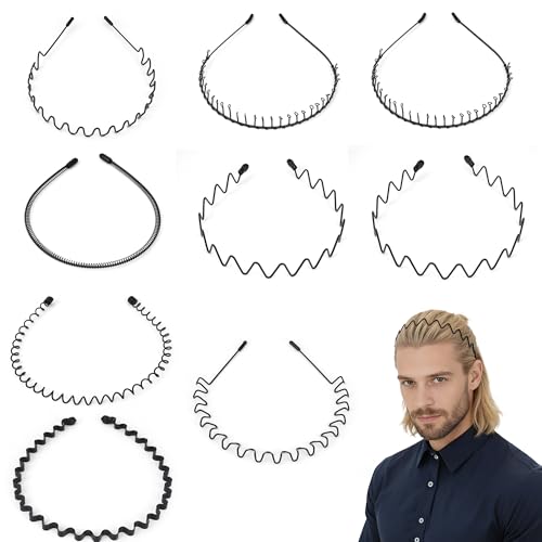 Elalove 9 Pcs Serre Tete Métallique Ondulé en Ressort pour Femmes et Hommes - Bandeaux Cheveux Résistants et Confortables pour Sport, Décontracté et Quotidien