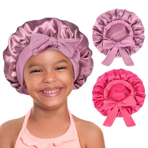 YANIBEST - YANIBEST 2 PCS Baby Bonnet Silk Satin Bonnet for Kids Sleeping Cap Curly Natural Hair Silk Bonnets for Girls Boys Infant