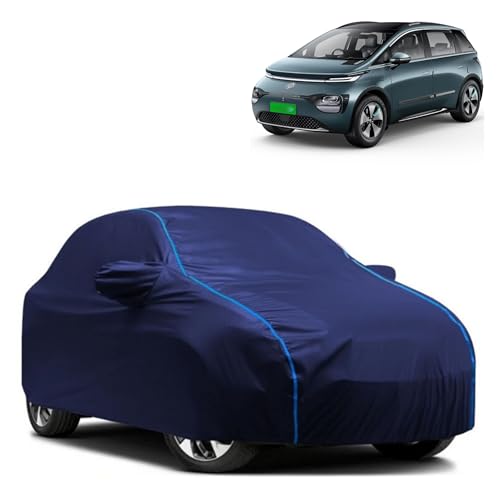 Image of Kerwa Car Body Cover Waterproof Compatible with MG Windsor | Scratch Proof, Anti-Dust, UV Protection with Windproof Buckle Strap and Mirror Pockets, Bottom Elastic Fitted-Blue