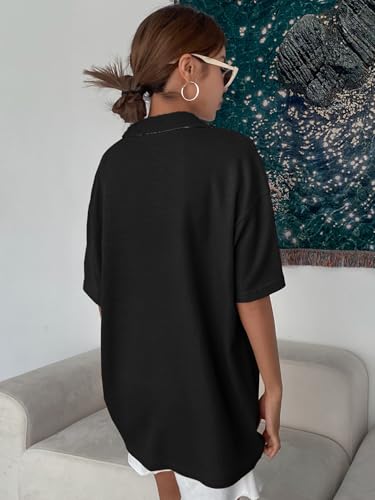 Image of Zilcon Womens Half Sleeve Oversized Tshirt for Woman Trendy Casual V Neck Summer Collared Preppy Tops Fashion Loose Fitted Western Tops for Women Stylish