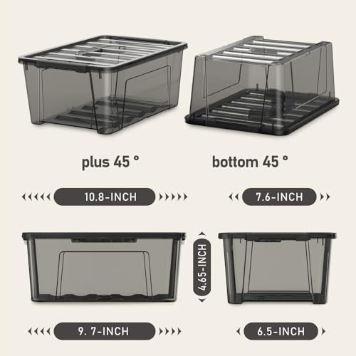 Image of 8 Pack Black Clear Plastic Storage Bins with Lids /Handle, Stackable Small Latching Storage Boxs for Organization ( 5 Quart )