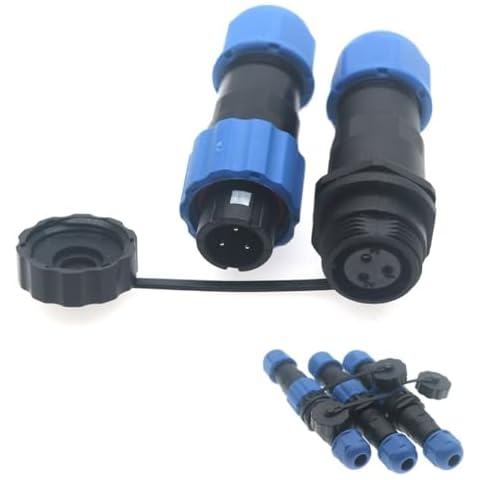 MCcamstore SD13 IP68 1-7 PIN Waterproof Power Connector, High Voltage Circular Industrial Electrical Cable Wire Connector Plug, Rear Nut Panel Socket (3, Inline Male Plug, 3pin) Cover