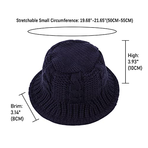Docila Winter Wool Knit Hats For Women Classic Flat Top Cloche Bucket Cap Packable Travel Fishing Camping Sun Visors With Flexible Wire Brim (Navy) #TOP2
