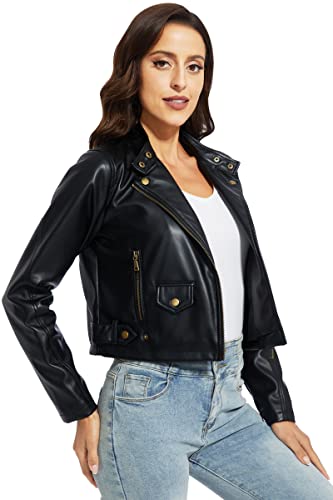 Fahsyee Women's Faux Leather Jackets, Zip Up Motorcycle Short PU Moto Biker Outwear Fitted Slim Coat4