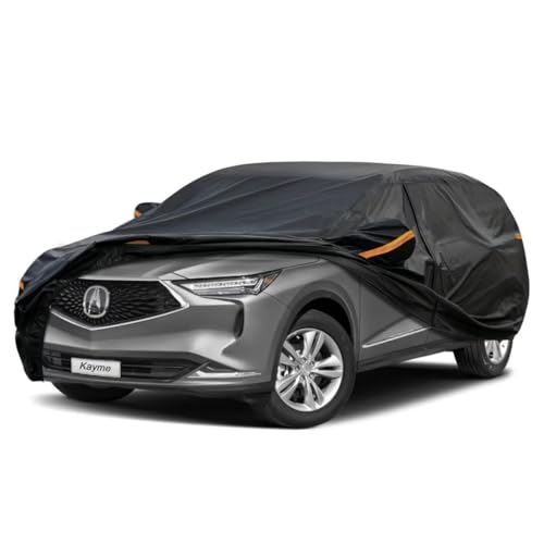 Kayme SUV Car Cover Fit for Acura MDX (2001-2025) Automobiles All Weather Waterproof, Outdoor Cover Sun Rain Protection, with Lock and Zipper Door.Bla