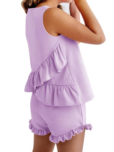 Image of Haloumoning Girls Summer Clothing Sets Ruffle Tank Tops and Shorts | 2 Piece Outfits